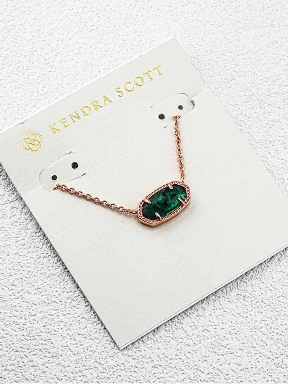 Kendra Scott Rose Gold Necklace with Deep Green Stone